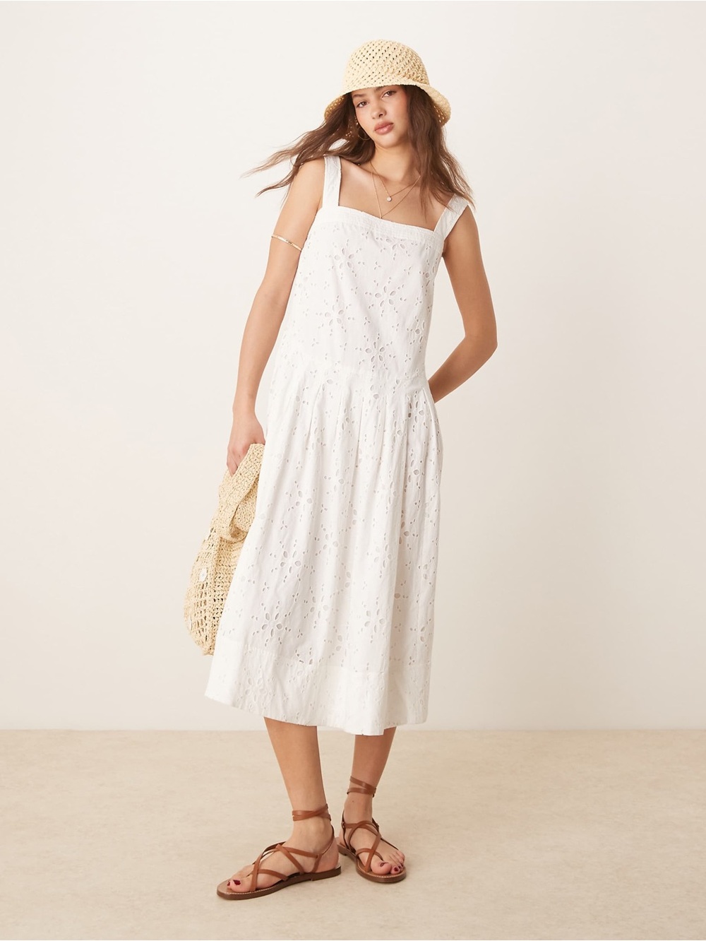 NWT FREE PEOPLE Primavera Eyelet Midi Dress | White MSRP $168 Size S
